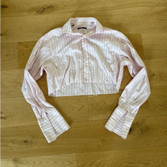Gucci - Cut Off Hem Stripe Button Down Shirt in White & Pink - Picture 1 of 8